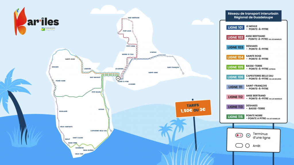 Carte réseau transports en commun en Guadeloupe